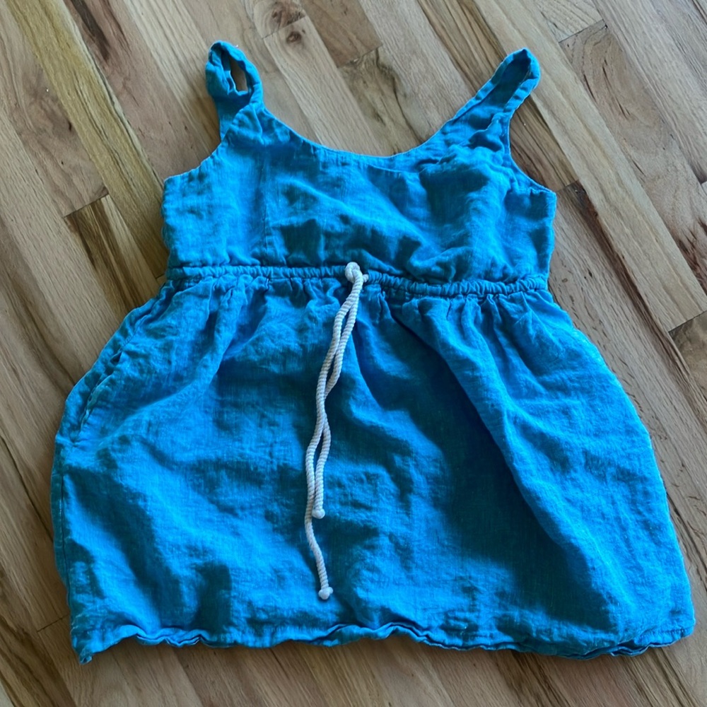 Pomander Place Turquoise Linen Tank Top with Drawstring size L